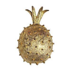 Vintage Brushed Gold Tone Metal Pineapple Brooch Pin Swinger Hawaii